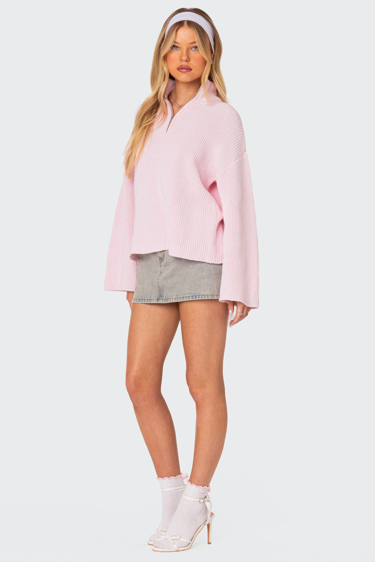 Edikted Amour High Neck Oversized Zip Sweater