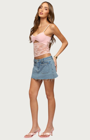 Damarie Cutout Ruched Sheer Lace Top image number 4