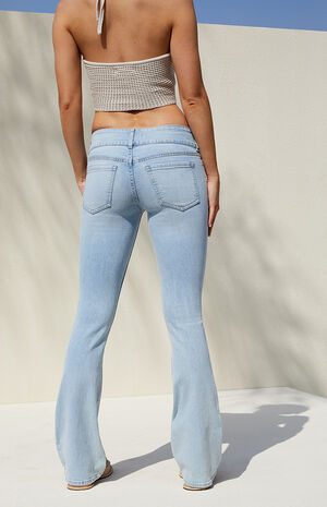 Light Blue Stretch Wide Waistband Low Rise Bootcut Jeans image number 4