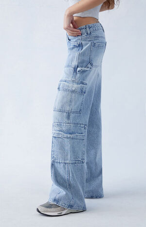 Eco Light Indigo Low Rise Baggy Cargo Jeans image number 2