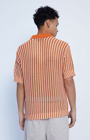 Orange Crochet Polo Sweater image number 4