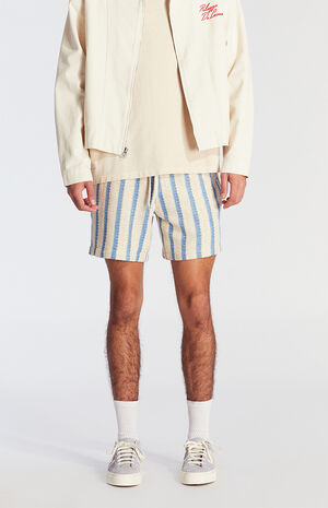 Blue Striped Crochet Volley Shorts image number 2