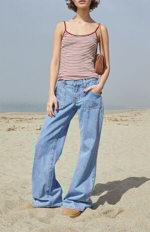 White & Burgundy Striped Skylar Tank Top image number 4