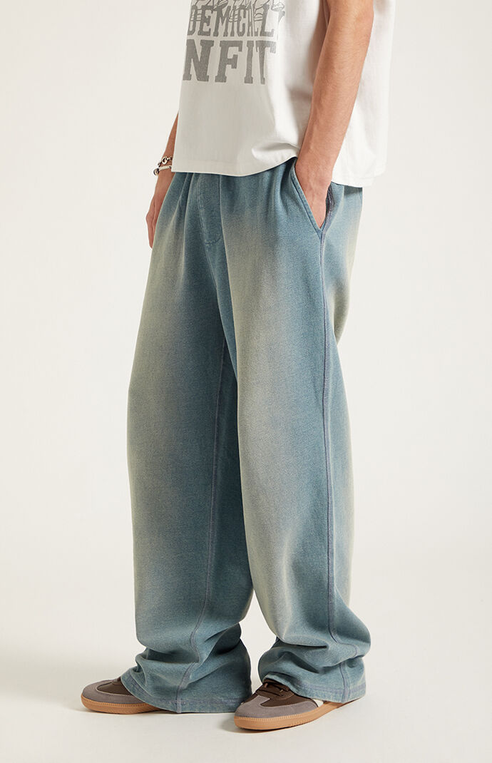 Pacsun Blue Tinted Washed Fleece Extreme Baggy Sweatpants | Pacsun