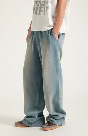 Blue Tinted Washed Fleece Extreme Baggy Sweatpants image number 3