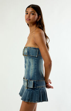 Buckle Strapless Denim Mini Dress image number 4