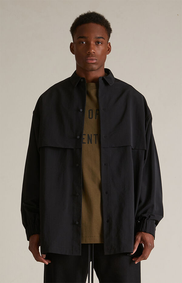 Fear of God Essentials Black Military Nylon Overshirt Jacket | PacSun