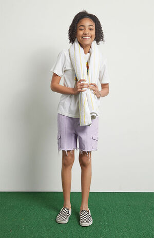 Lilac High Waisted Cargo Cutoff Denim Shorts image number 4