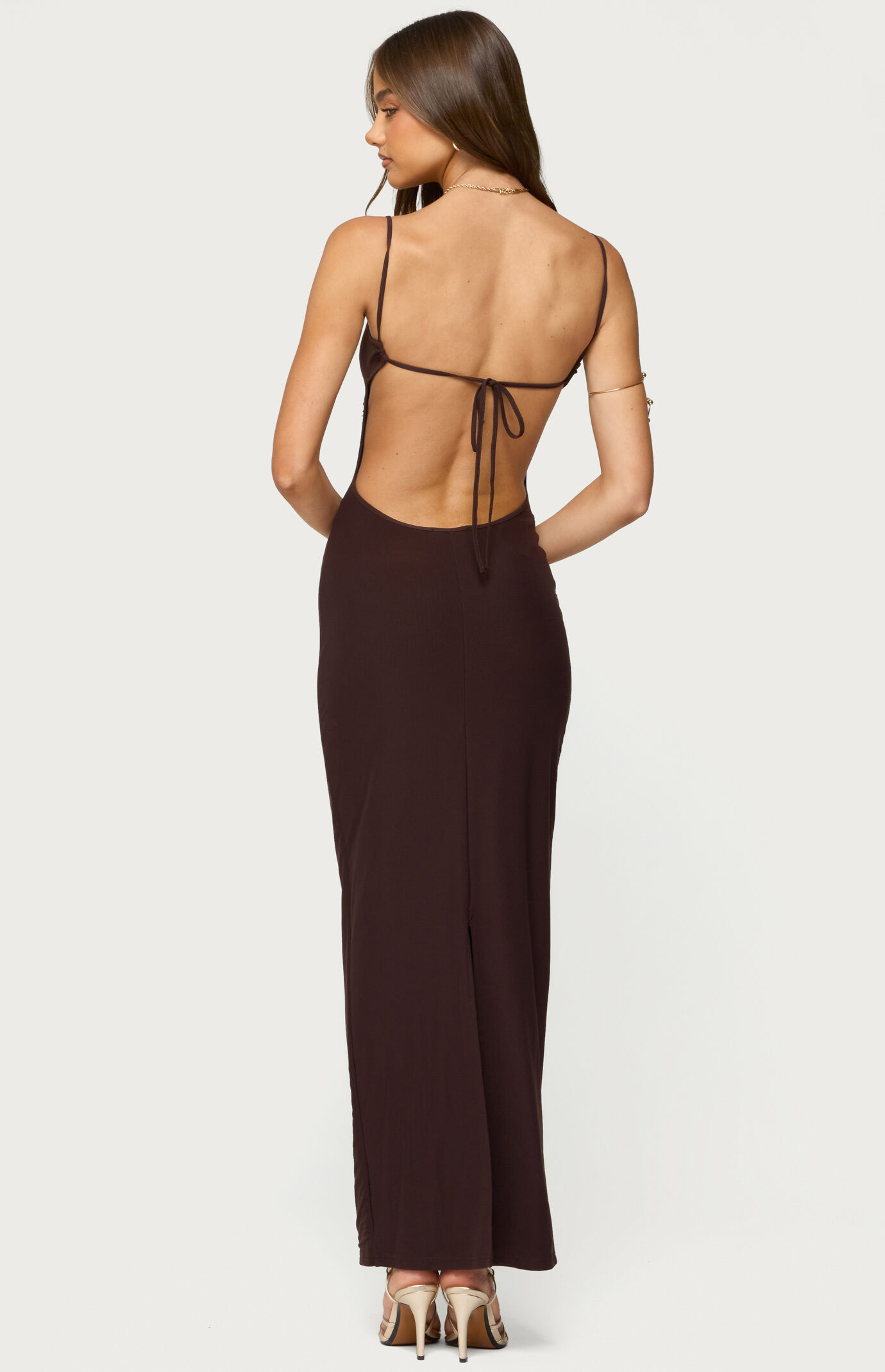 Edikted Shanna Backless Mesh Maxi Dress