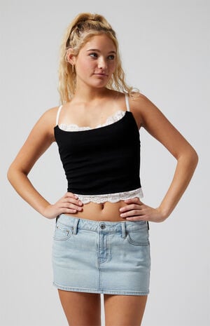 Light Indigo Low Rise Denim Micro Skirt