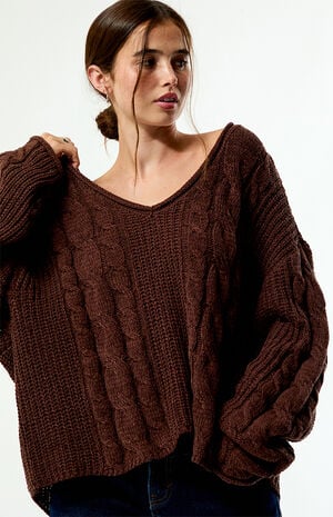 Laney V-Neck Cable Knit Sweater image number 5