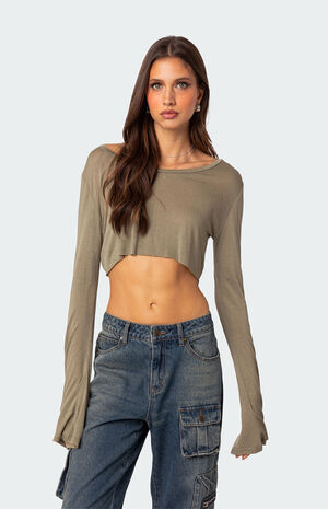 Sheer Raw Hem Crop Top image number 1