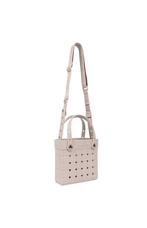 Cream Small Woven Crossbody Tote Bag image number 3