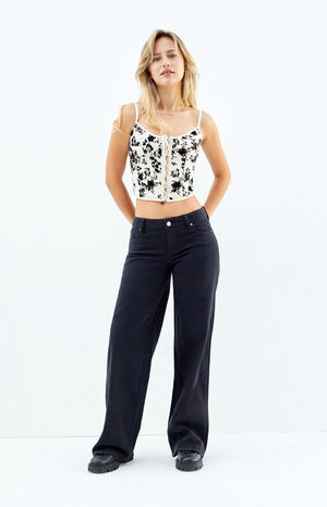 Stretch Black Curve Low Rise Baggy Jeans image number 1