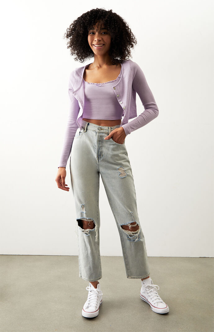 PacCares Brie Waffle Tank Top Cardigan Set PacSun