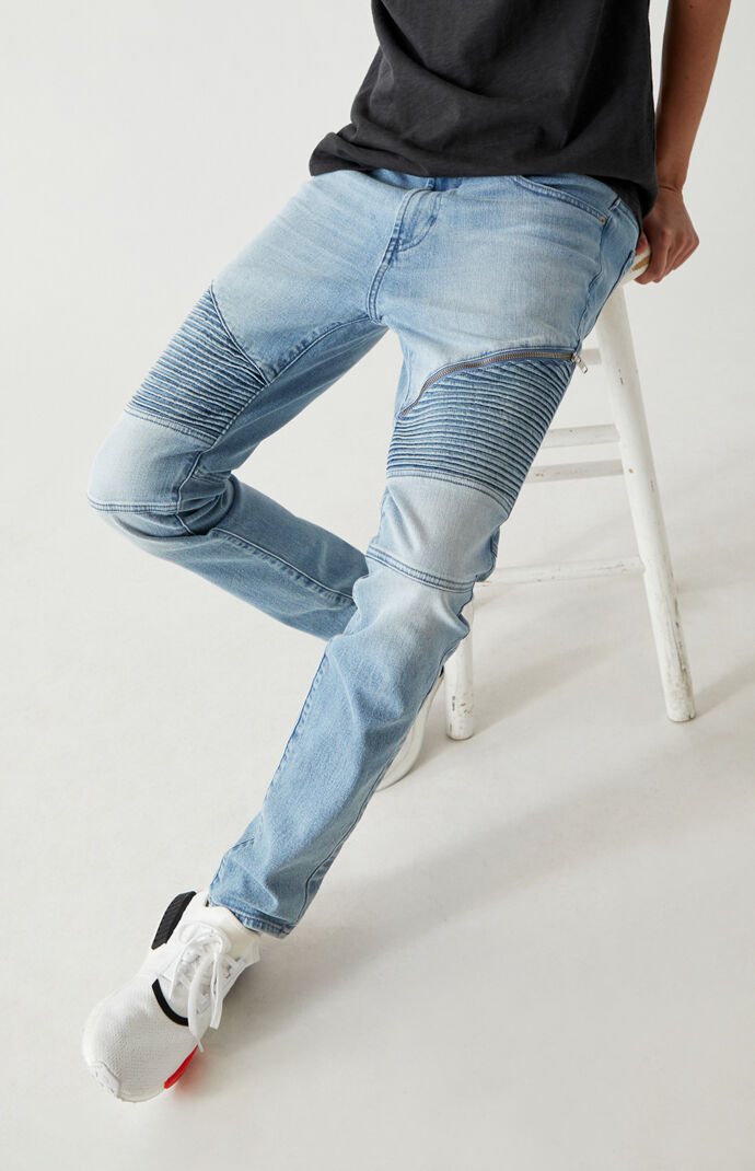 PacSun Light Indigo Biker Stacked Skinny Jeans PacSun
