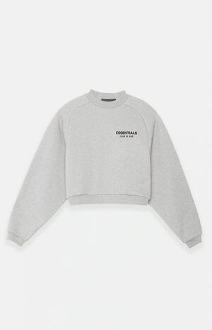 Women's Light Heather Grey Fleece Cropped Crew Neck Sweatshirt image number 1