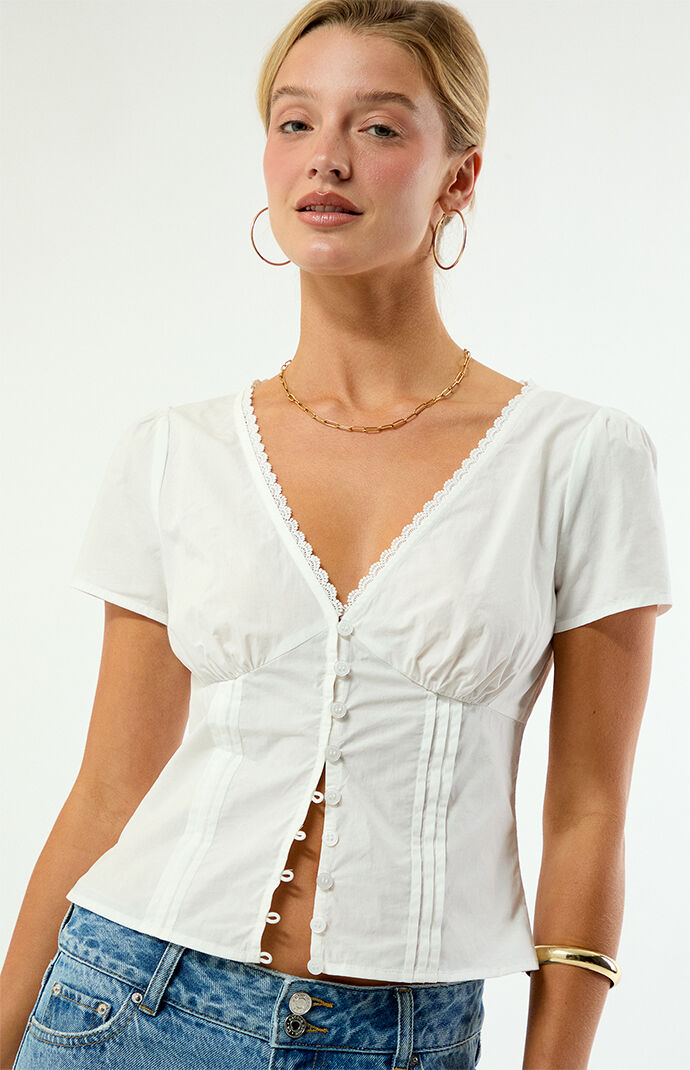 Beverly and Beck Claire Short Sleeve Button Front Top | Pacsun