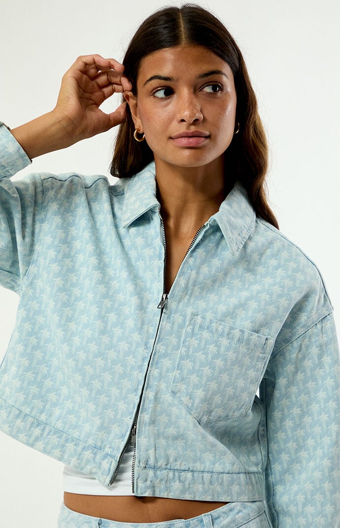 PLAY PALM ANGELS 2-Way Zip Cropped Jean Jacket