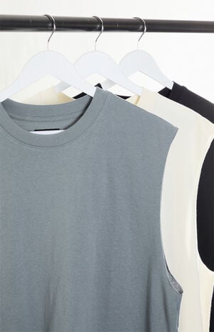 3 Pack Solid Color Cutoff Muscle T-Shirts image number 2