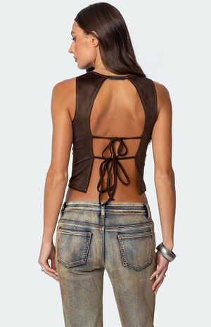 Tie Back Faux Suede Bustier Top image number 5