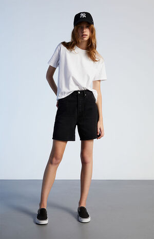 Eco Black Denim Dad Shorts image number 1