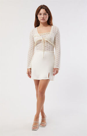 Cream Satin Mini Skirt image number 3