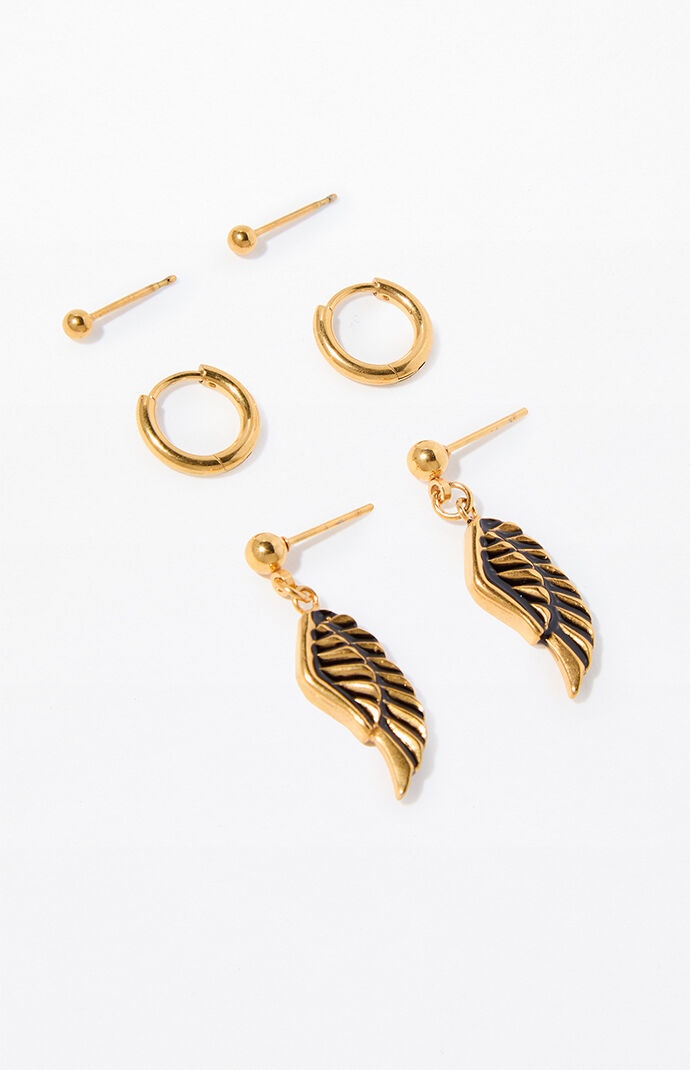 Pacsun 3 Pack Gold Angel Wing Earrings
