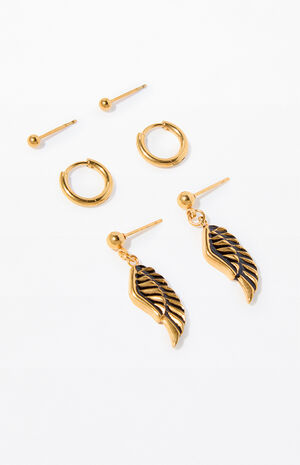 3 Pack Gold Angel Wing Earrings image number 2