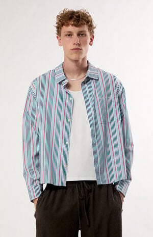 Blue Striped Noto Long Sleeve Cropped Shirt image number 1