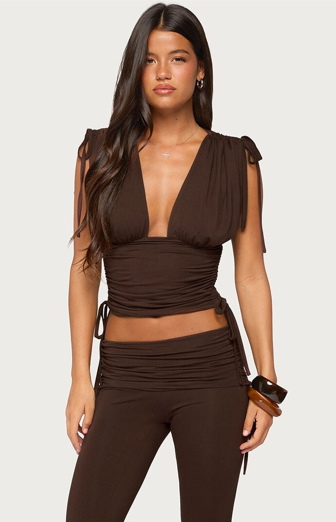 Edikted Bardi Drawstring Ruched Flutter Top