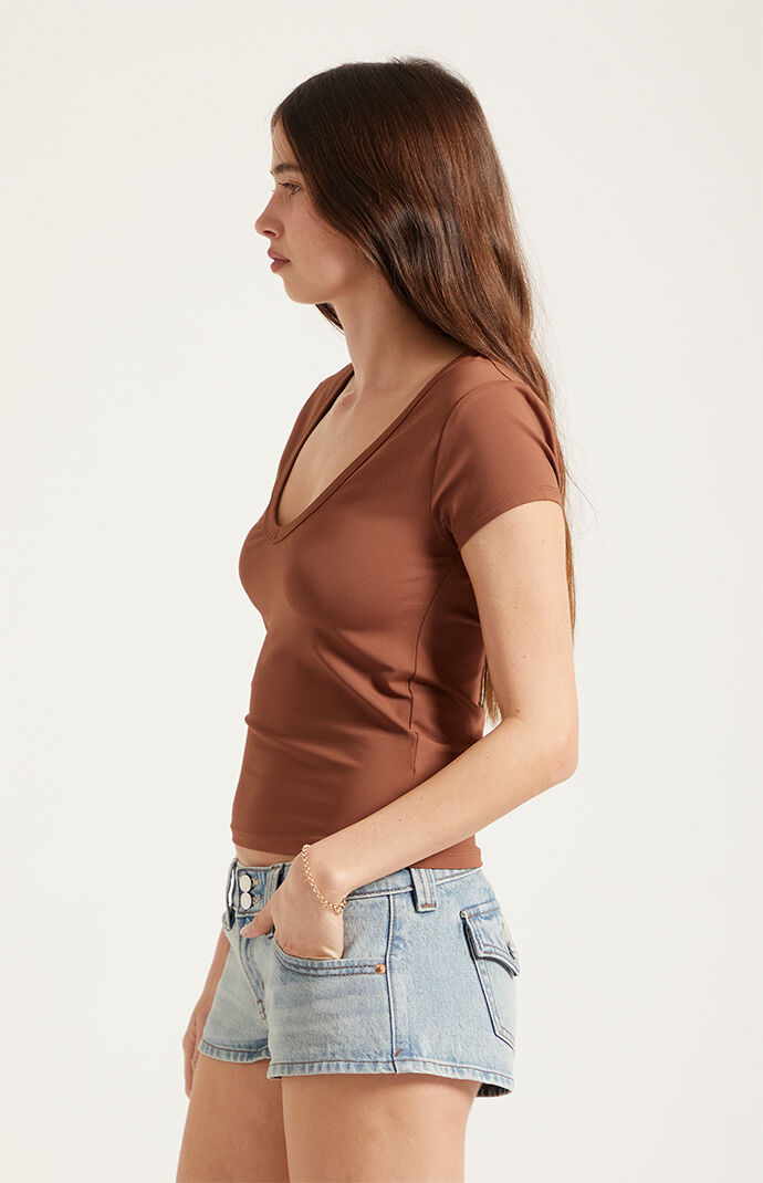 Pacsun Tatum Ultimate Low Rise Denim Micro Shorts Stretch Button Pockets Light Blue