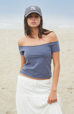 Dark Blue Bonnie Off-The-Shoulder Crop Top image number 2