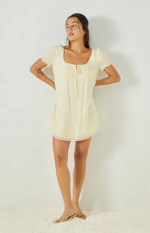 Naomi Lace Trim Short Sleeve Babydoll Dress image number 1