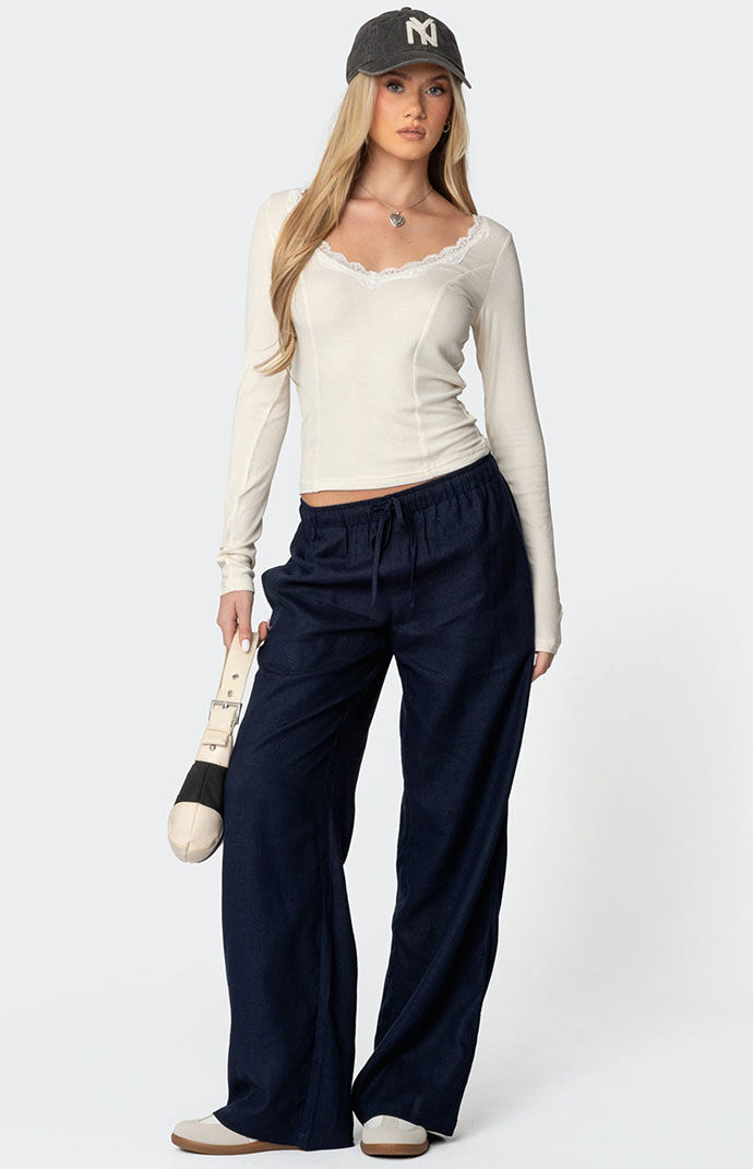 Edikted Mel Lace Trim V Neck Top | Pacsun