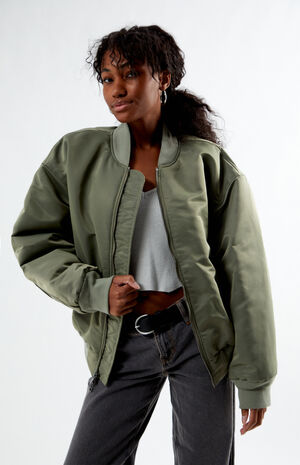Olive Nylon Bomber Jacket image number 1