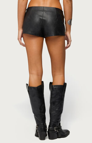 Jessica Lace Up Faux Leather Micro Shorts image number 3