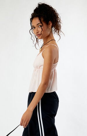 Linen V-Neck Babydoll Tank Top image number 3