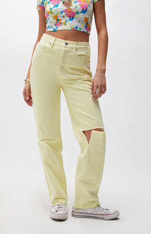Eco Yellow Distressed Dad Jeans image number 1