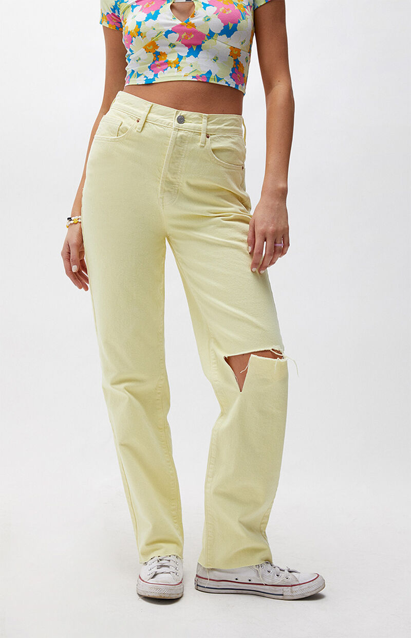 PacSun Women's Eco Yellow Distressed Dad Jeans