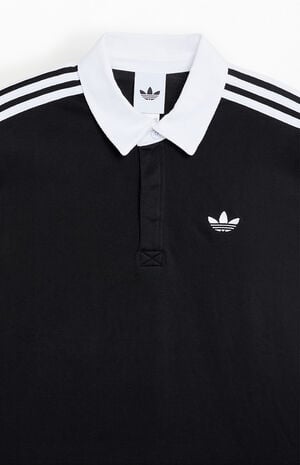 Black 3-Stripes Long Sleeve Polo Rugby Shirt image number 2