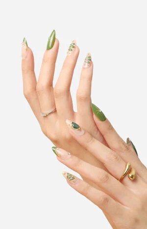 Green Butterfly Almond Press-On Nails image number 1