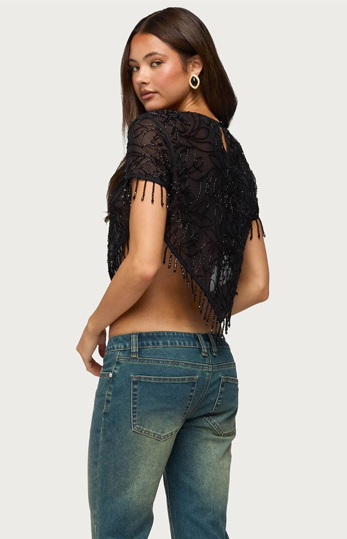 Edikted Yanna Beaded Fringe Poncho Top