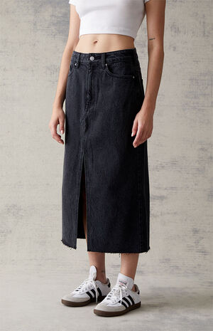 Black Denim Midi Skirt Black Denim Midi Skirt image number 3