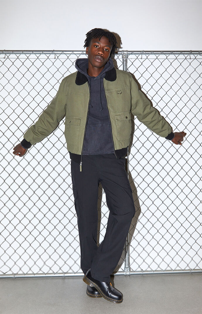 Olive Sherpa Collar Bomber Jacket