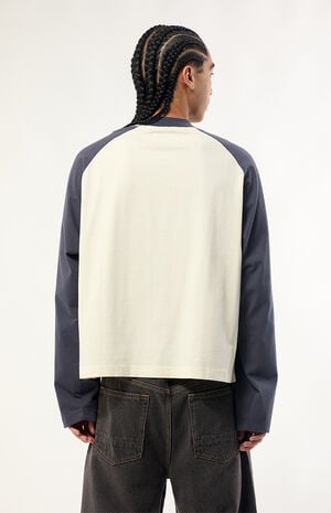 Blue & White Dominate Heavyweight Cropped Long Sleeve T-Shirt image number 4