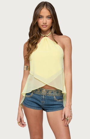 Chiffon Split Back Halter Top image number 1
