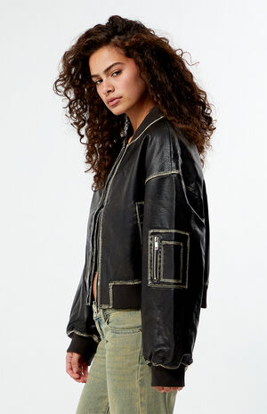 Faux Leather Bomber Jacket image number 2