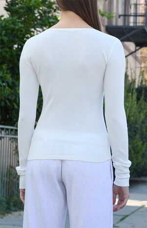 White Long Sleeve Henley Top image number 4