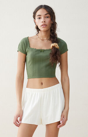 Lace Trim Linen Shorts image number 1